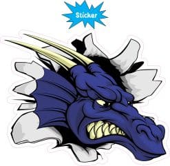 dragon head, golden horns, fierce expression - vinyl removable sticker