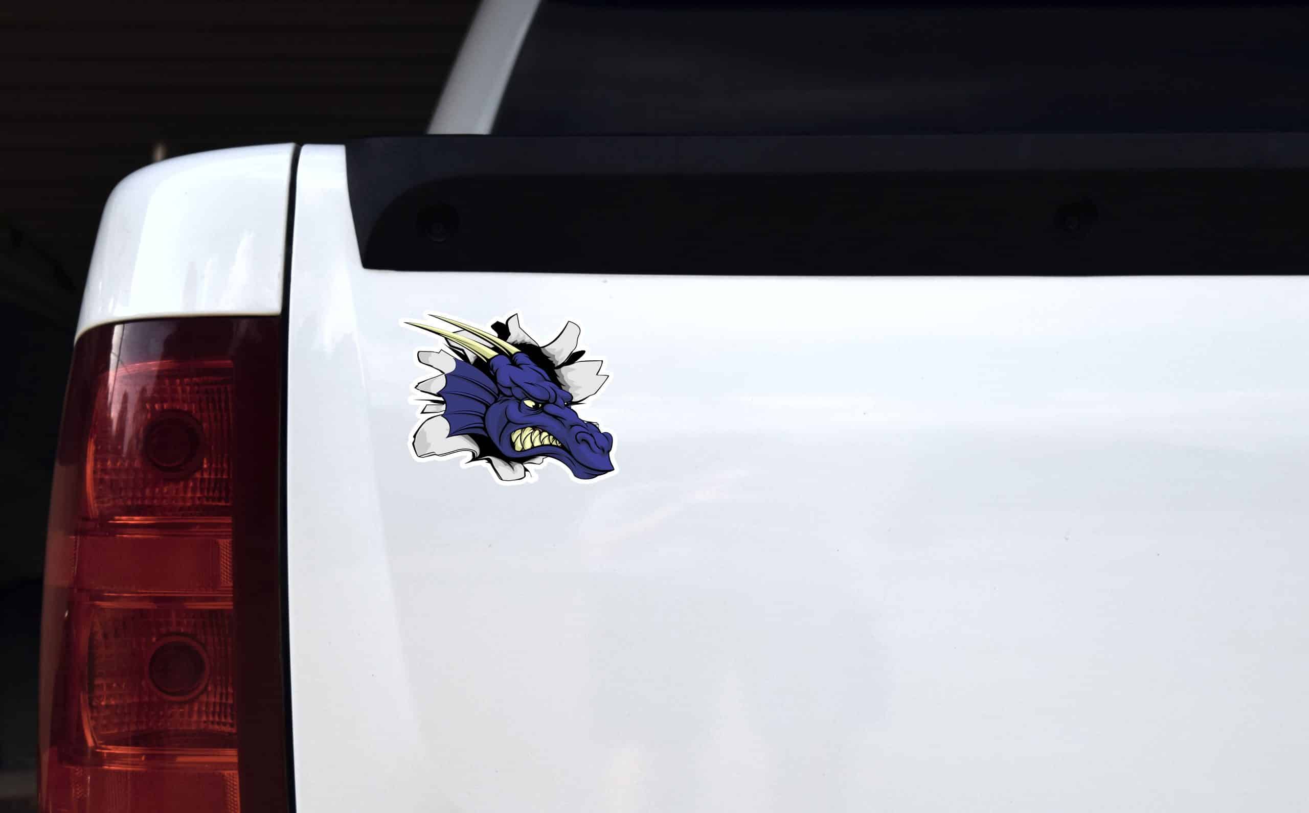 dragon head, golden horns, fierce expression - vinyl removable sticker