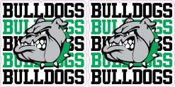 bulldog head, aggressive expression, green collar - vinyl removable sticker