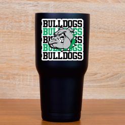 bulldog head, aggressive expression, green collar - vinyl removable sticker