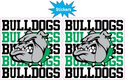 bulldog head, aggressive expression, green collar - vinyl removable sticker