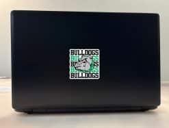 bulldog head, aggressive expression, green collar - vinyl removable sticker