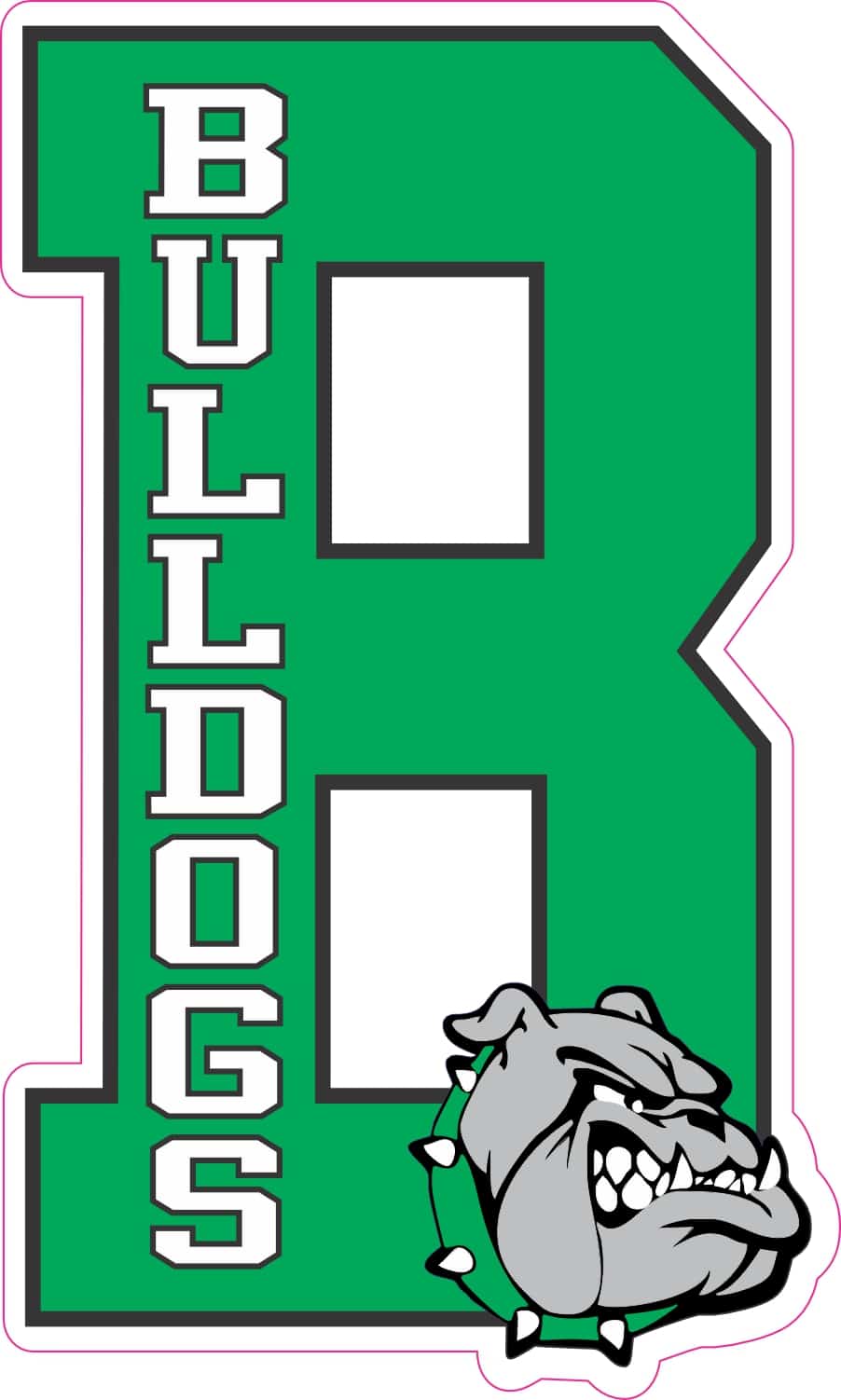 bulldog mascot head, vertical text layout, bold typography - vinyl removable sticker