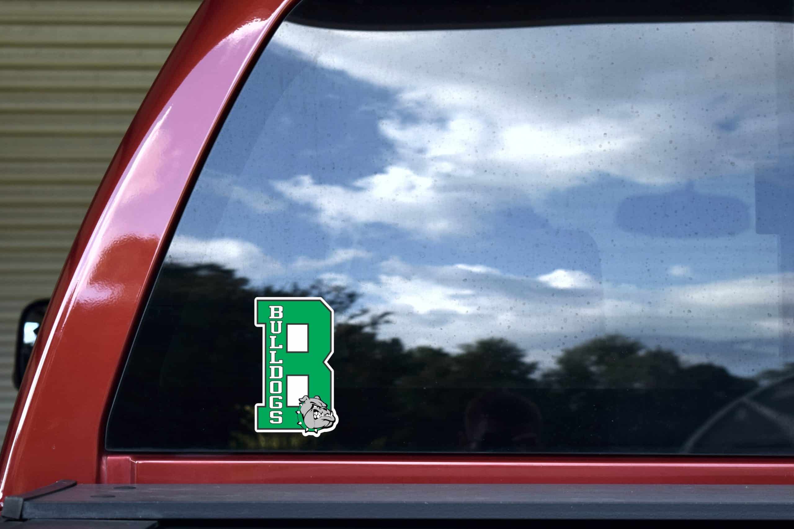 bulldog mascot head, vertical text layout, bold typography - vinyl removable sticker