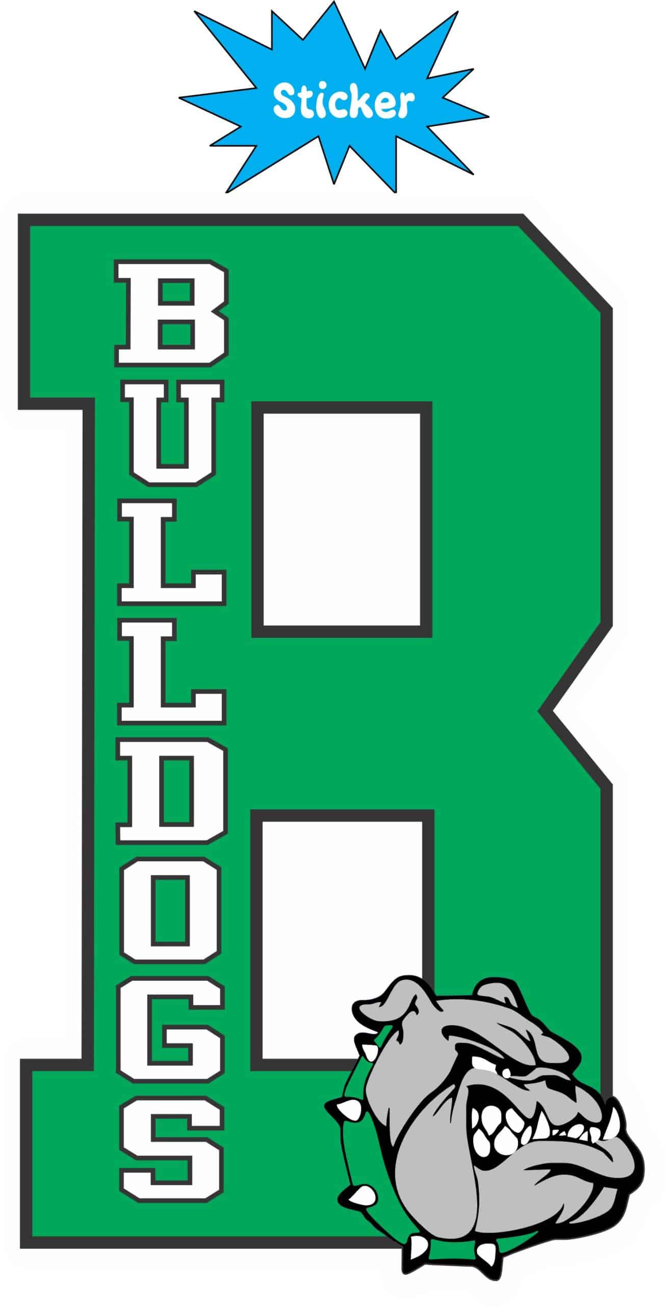 bulldog mascot head, vertical text layout, bold typography - vinyl removable sticker