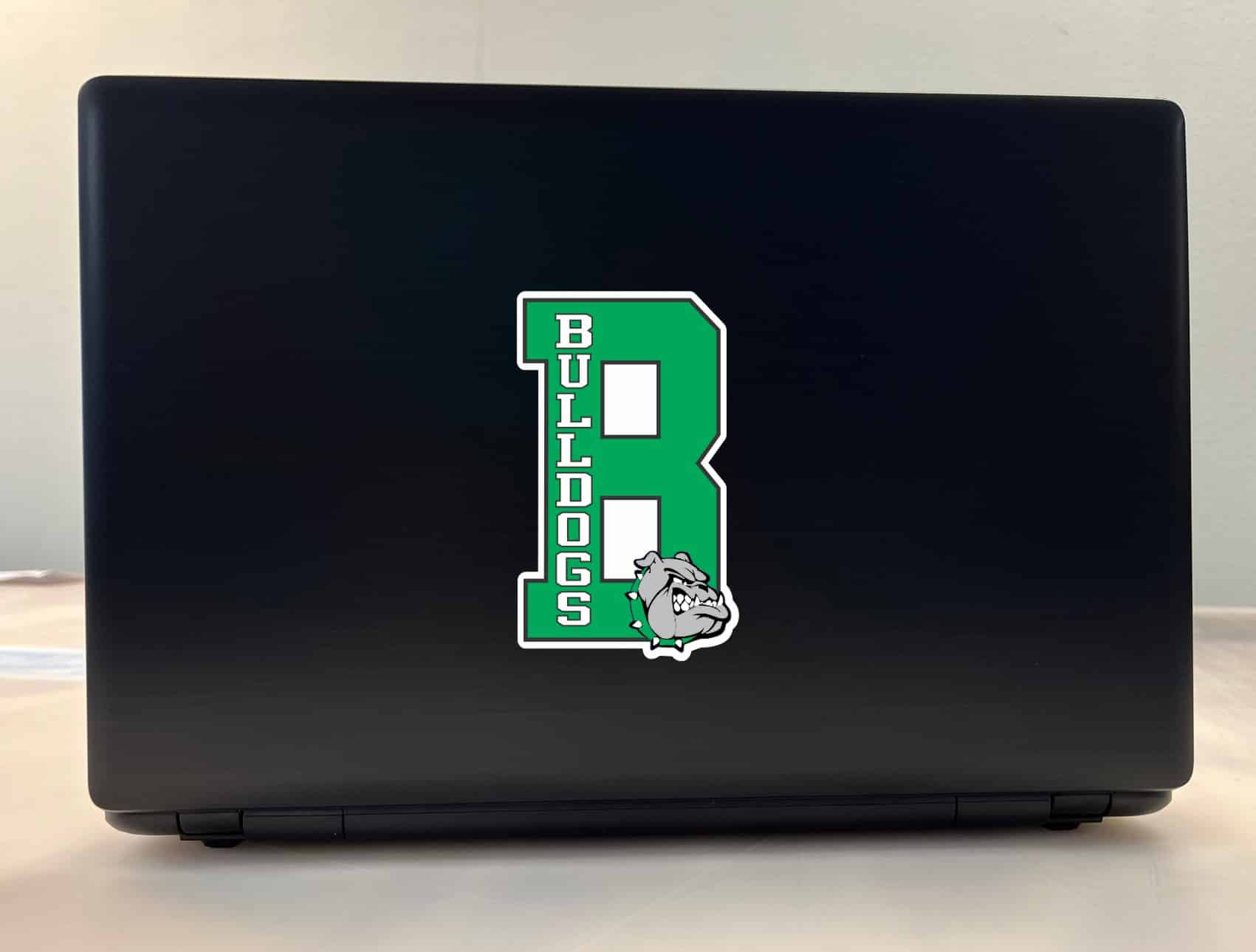 bulldog mascot head, vertical text layout, bold typography - vinyl removable sticker