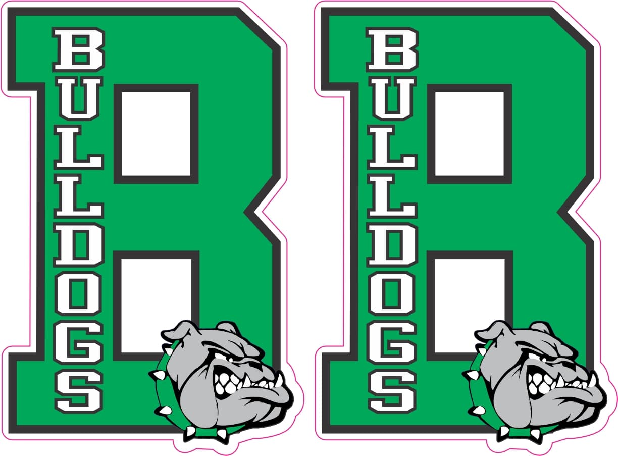 letter R shape, bulldogs text, mascot head graphic - vinyl removable sticker