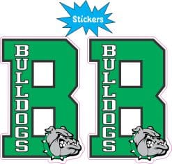 letter R shape, bulldogs text, mascot head graphic - vinyl removable sticker