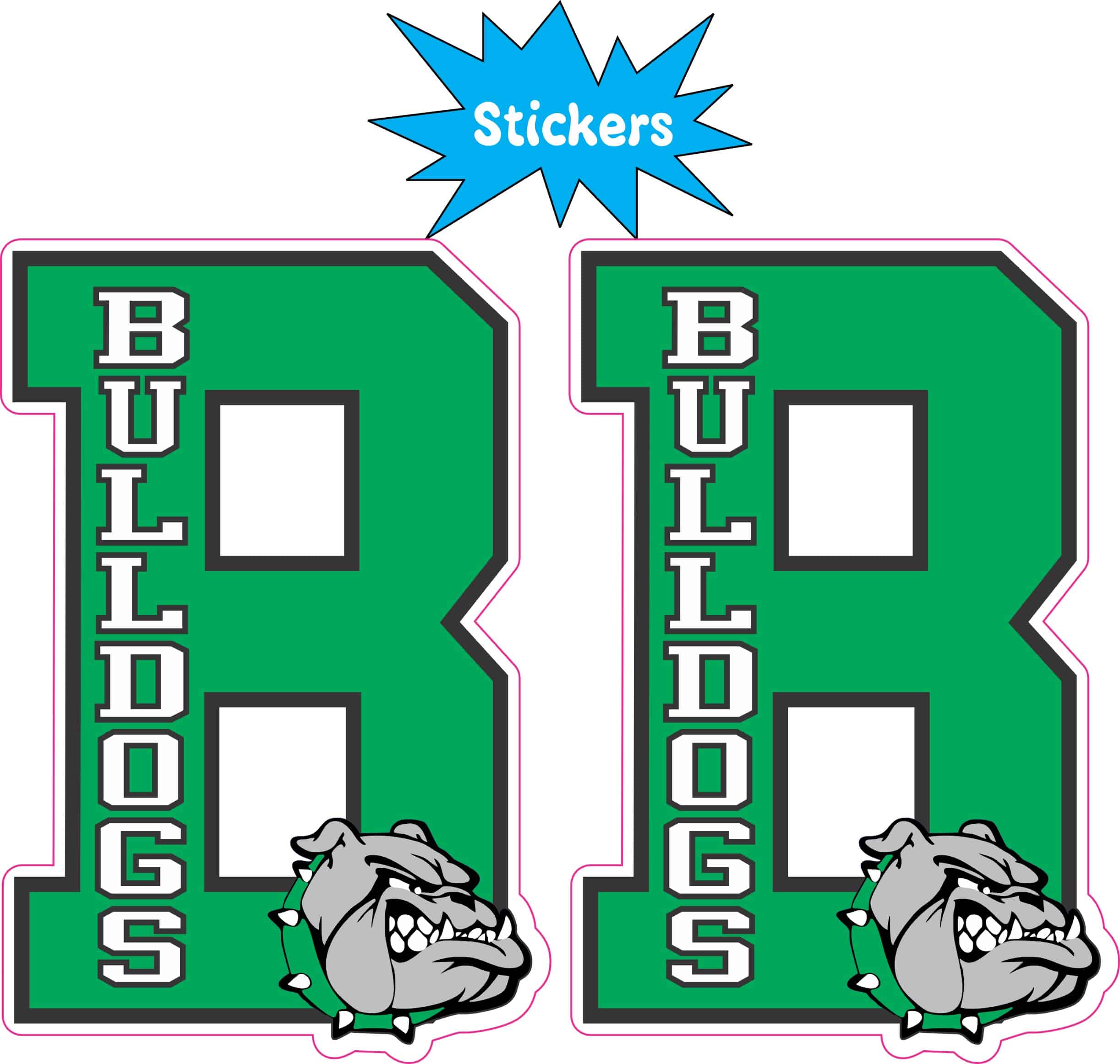 letter R shape, bulldogs text, mascot head graphic - vinyl removable sticker