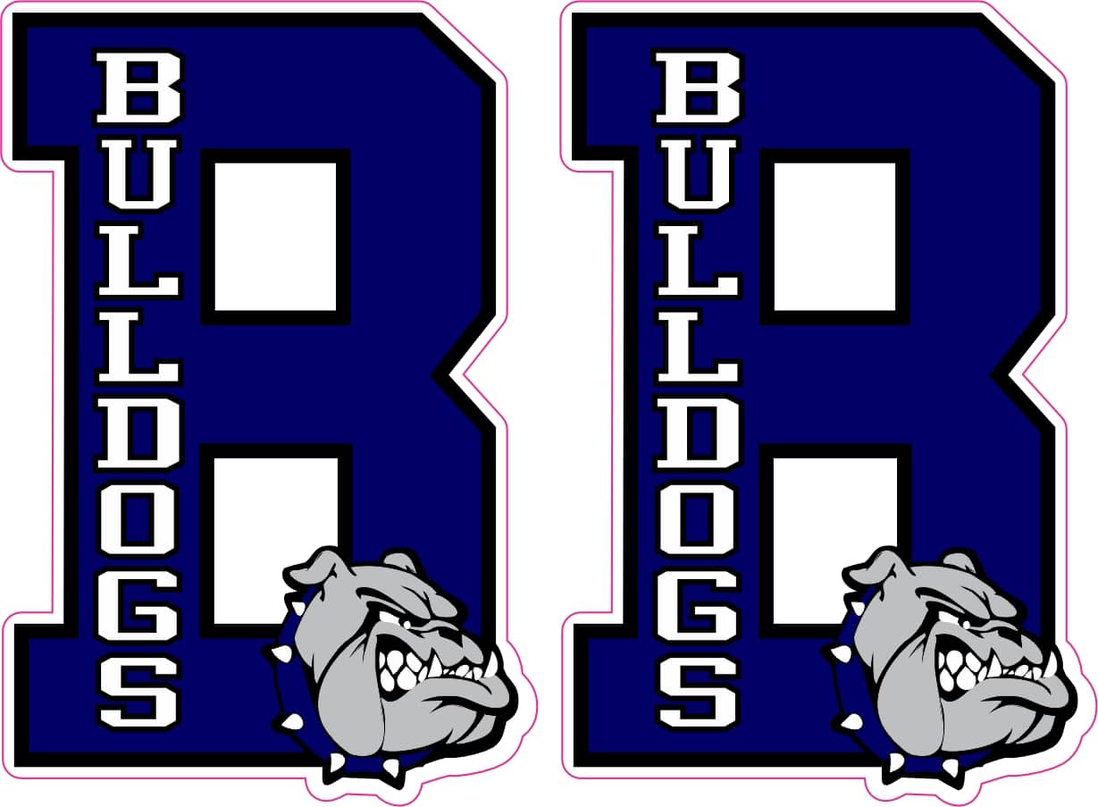 jersey number 8, bulldogs text, bulldog mascot head - vinyl removable sticker