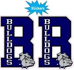 jersey number 8, bulldogs text, bulldog mascot head - vinyl removable sticker
