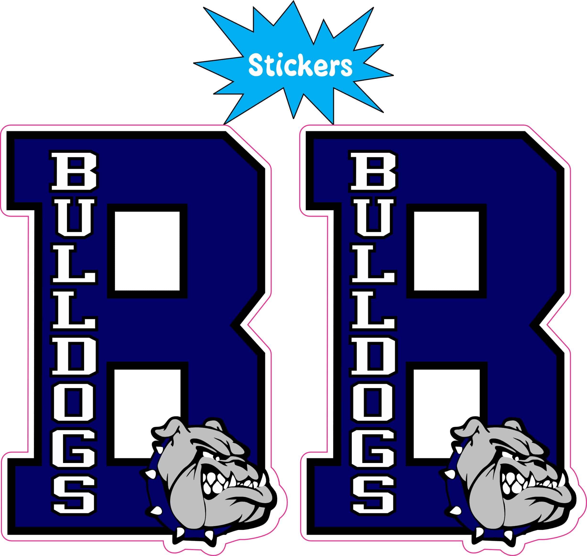jersey number 8, bulldogs text, bulldog mascot head - vinyl removable sticker