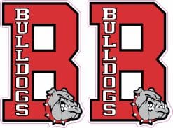 number 8, bulldog mascot, team colors - vinyl removable sticker
