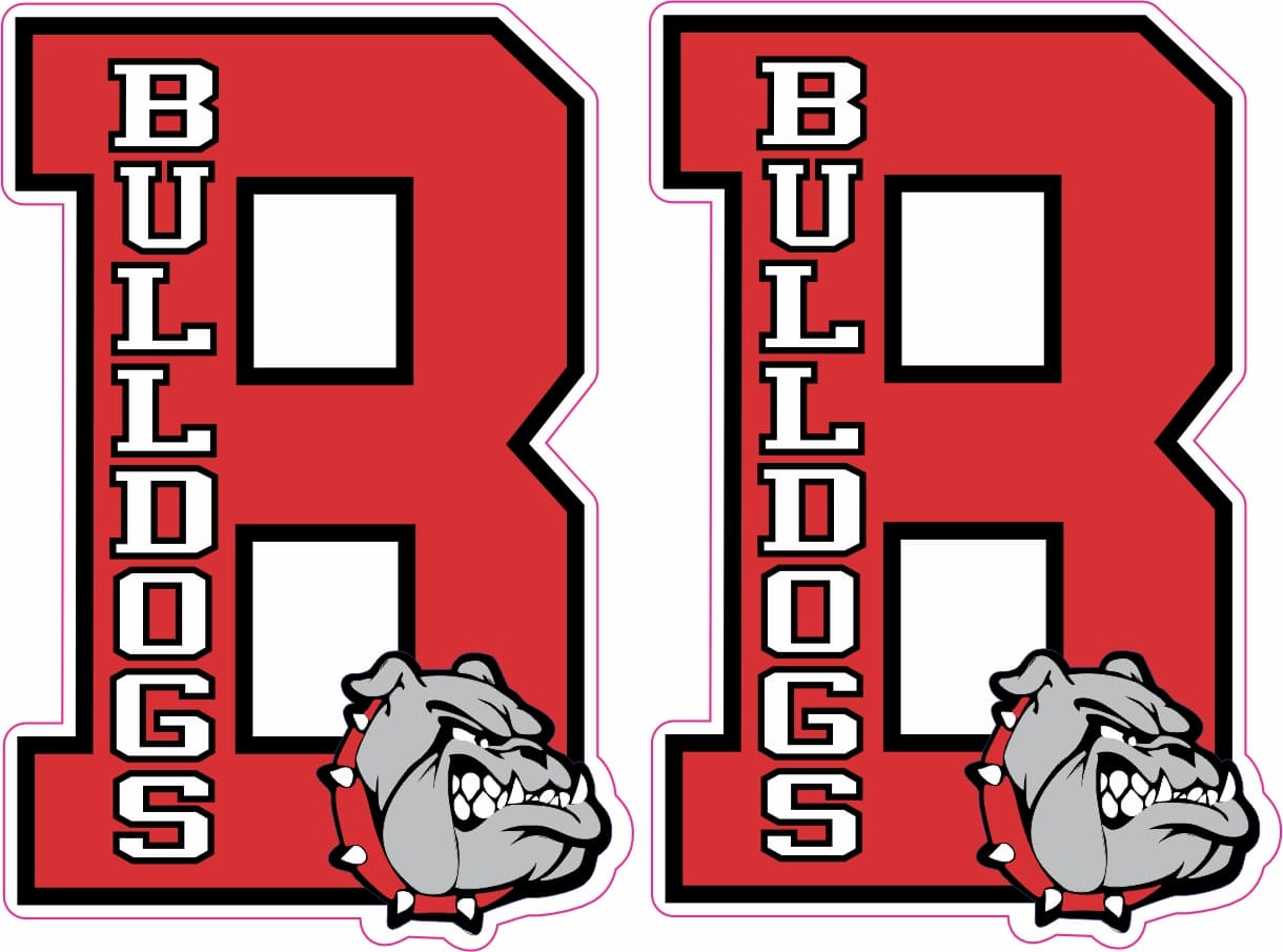number 8, bulldog mascot, team colors - vinyl removable sticker