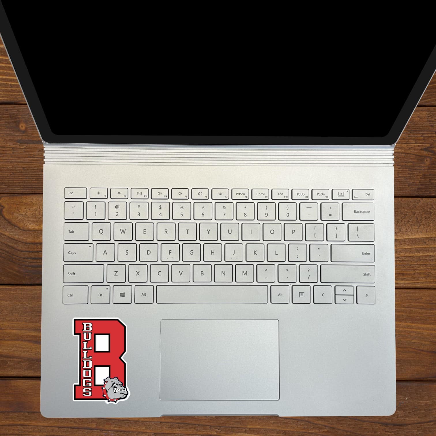 number 8, bulldog mascot, team colors - vinyl removable sticker