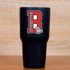 number 8, bulldog mascot, team colors - vinyl removable sticker