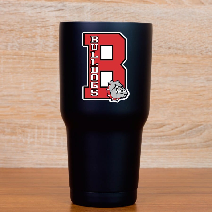 number 8, bulldog mascot, team colors - vinyl removable sticker