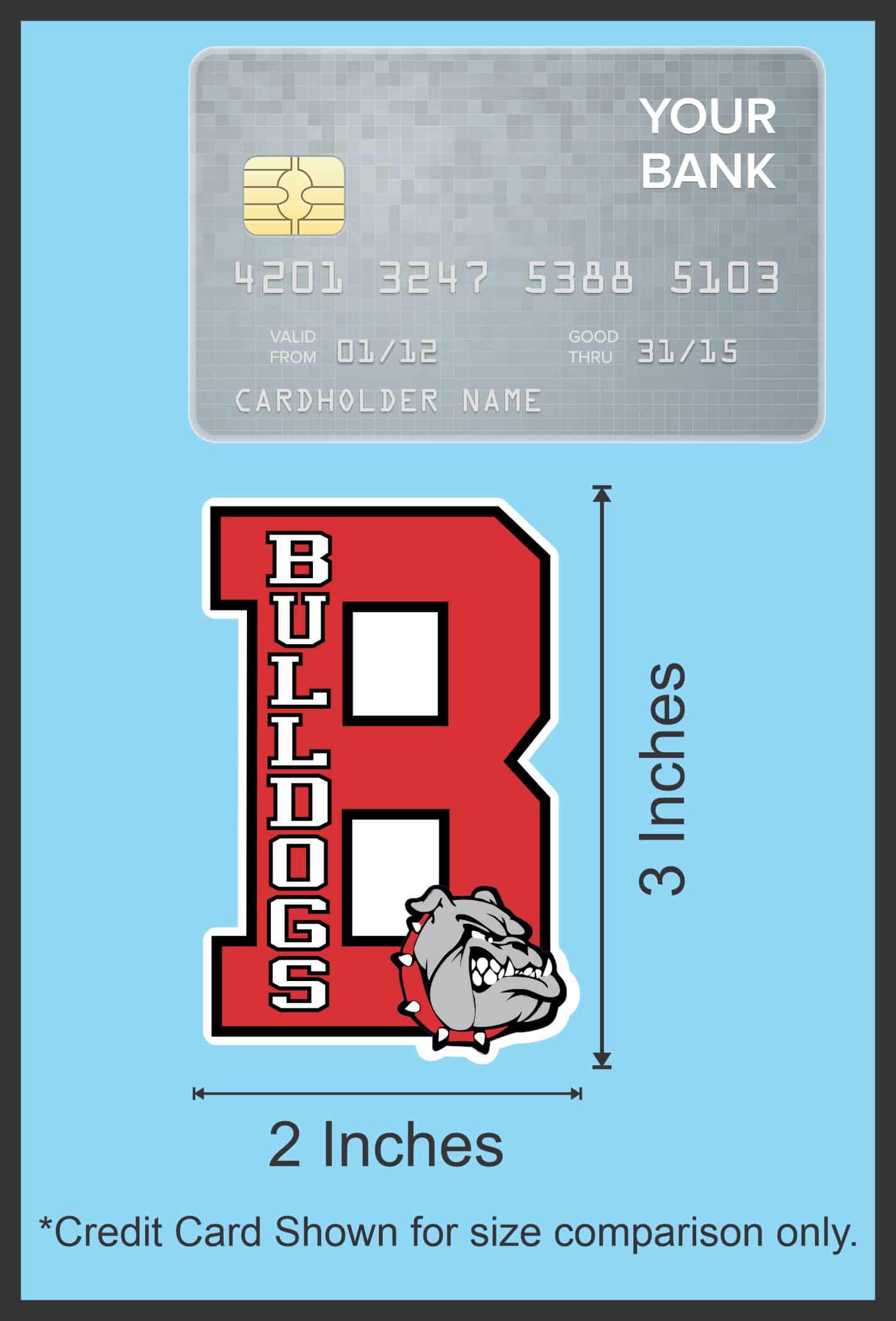 number 8, bulldog mascot, team colors - vinyl removable sticker