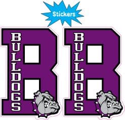 jersey number 8, bulldogs text, bulldog mascot head - vinyl removable sticker