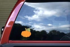 orange pumpkin, green leaf, brown stem - vinyl removable sticker