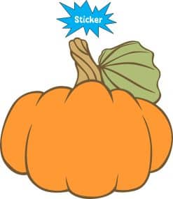 orange pumpkin, green leaf, brown stem - vinyl removable sticker
