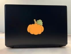 orange pumpkin, green leaf, brown stem - vinyl removable sticker
