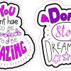 motivational text, cloud-like decorative borders, gradient purple to pink coloring - vinyl removable sticker