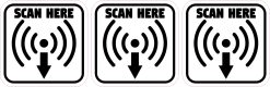 scan here text, wireless signal waves, download arrow - vinyl removable sticker