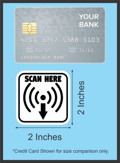 scan here text, wireless signal waves, download arrow - vinyl removable sticker