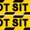 diagonal warning stripes, bold sans-serif text, high contrast colors - vinyl removable sticker