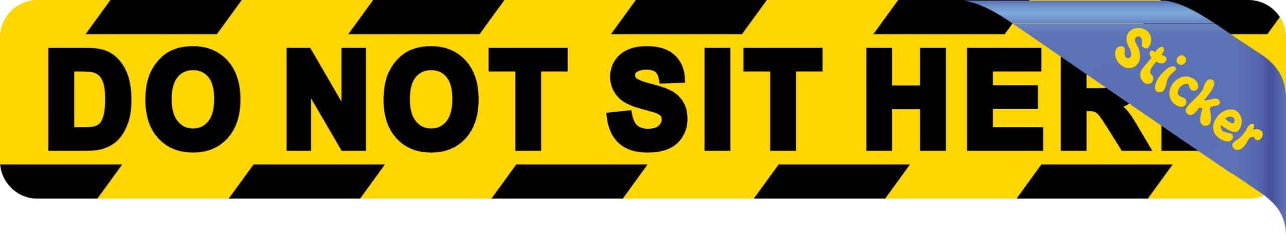 diagonal warning stripes, bold sans-serif text, high contrast colors - vinyl removable sticker