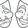 comedy mask with smile, tragedy mask with tears, black line art - vinyl removable sticker