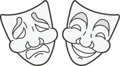 comedy mask with smile, tragedy mask with tears, black line art - vinyl removable sticker
