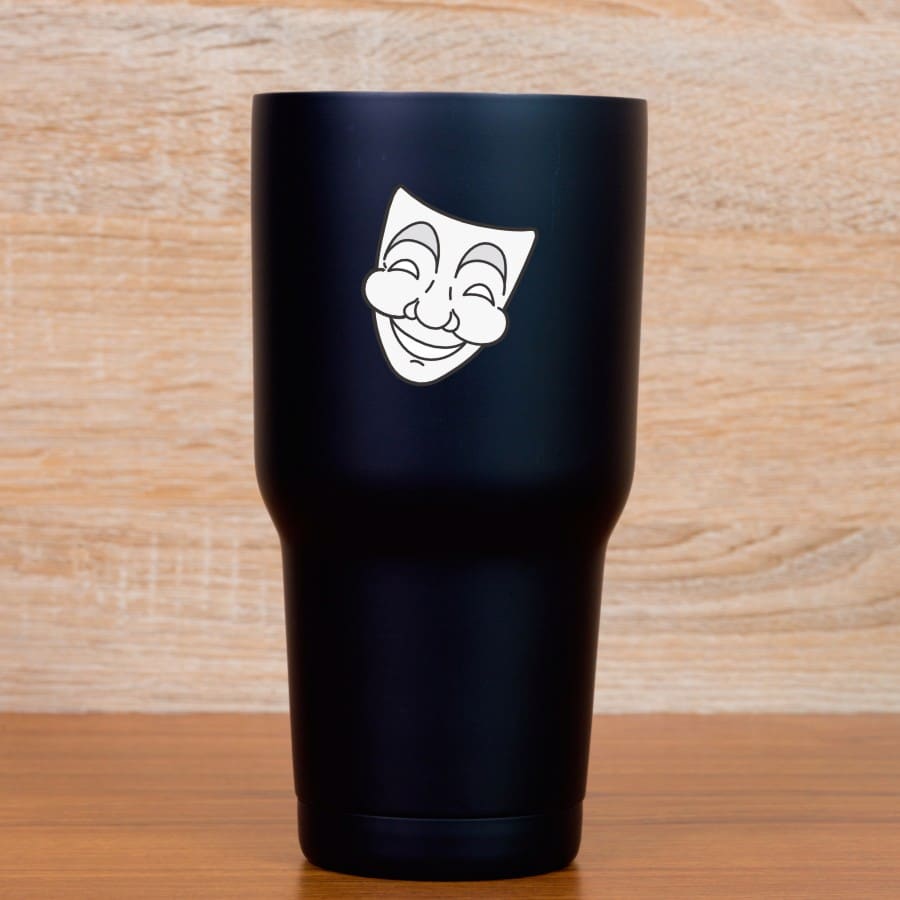 comedy mask with smile, tragedy mask with tears, black line art - vinyl removable sticker