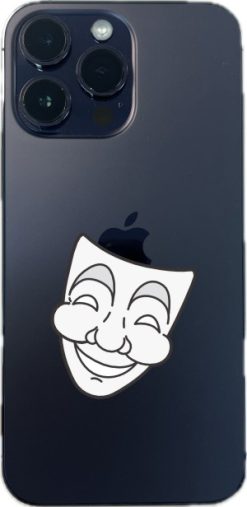 comedy mask with smile, tragedy mask with tears, black line art - vinyl removable sticker