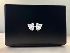 comedy mask with smile, tragedy mask with tears, black line art - vinyl removable sticker