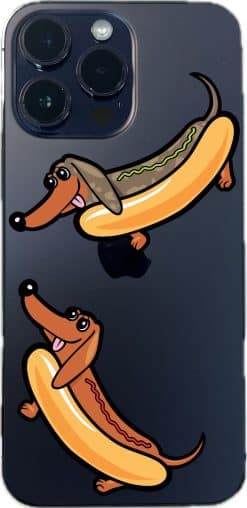 cartoon dachshunds, hot dog buns, condiment squiggles - vinyl removable sticker