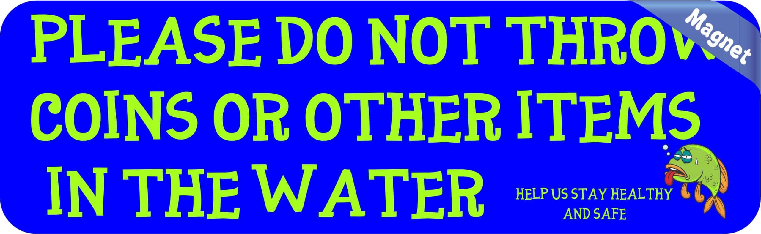 cartoon fish graphic, bold safety text, blue background - vinyl removable sticker