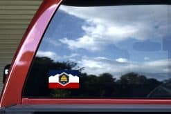 hexagonal beehive emblem, mountain range silhouette, five-pointed star - vinyl removable sticker