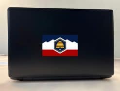 hexagonal beehive emblem, mountain range silhouette, five-pointed star - vinyl removable sticker