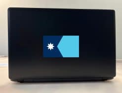 multi-pointed white star, navy blue field, turquoise panel - vinyl removable sticker