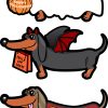 cartoon dachshunds, Halloween costumes, pumpkin basket - vinyl removable sticker