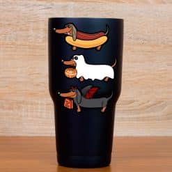 cartoon dachshunds, Halloween costumes, pumpkin basket - vinyl removable sticker