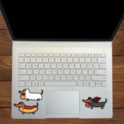 cartoon dachshunds, Halloween costumes, pumpkin basket - vinyl removable sticker