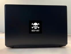 skull and crossbones, warning text, high contrast design - vinyl removable sticker