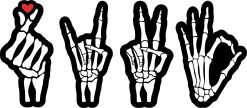 skeleton hands, bone structure detail, peace sign gestures - vinyl removable sticker