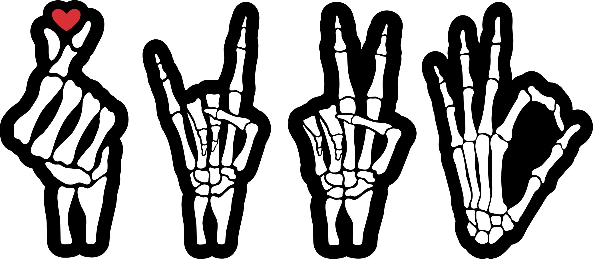 skeleton hands, bone structure detail, peace sign gestures - vinyl removable sticker