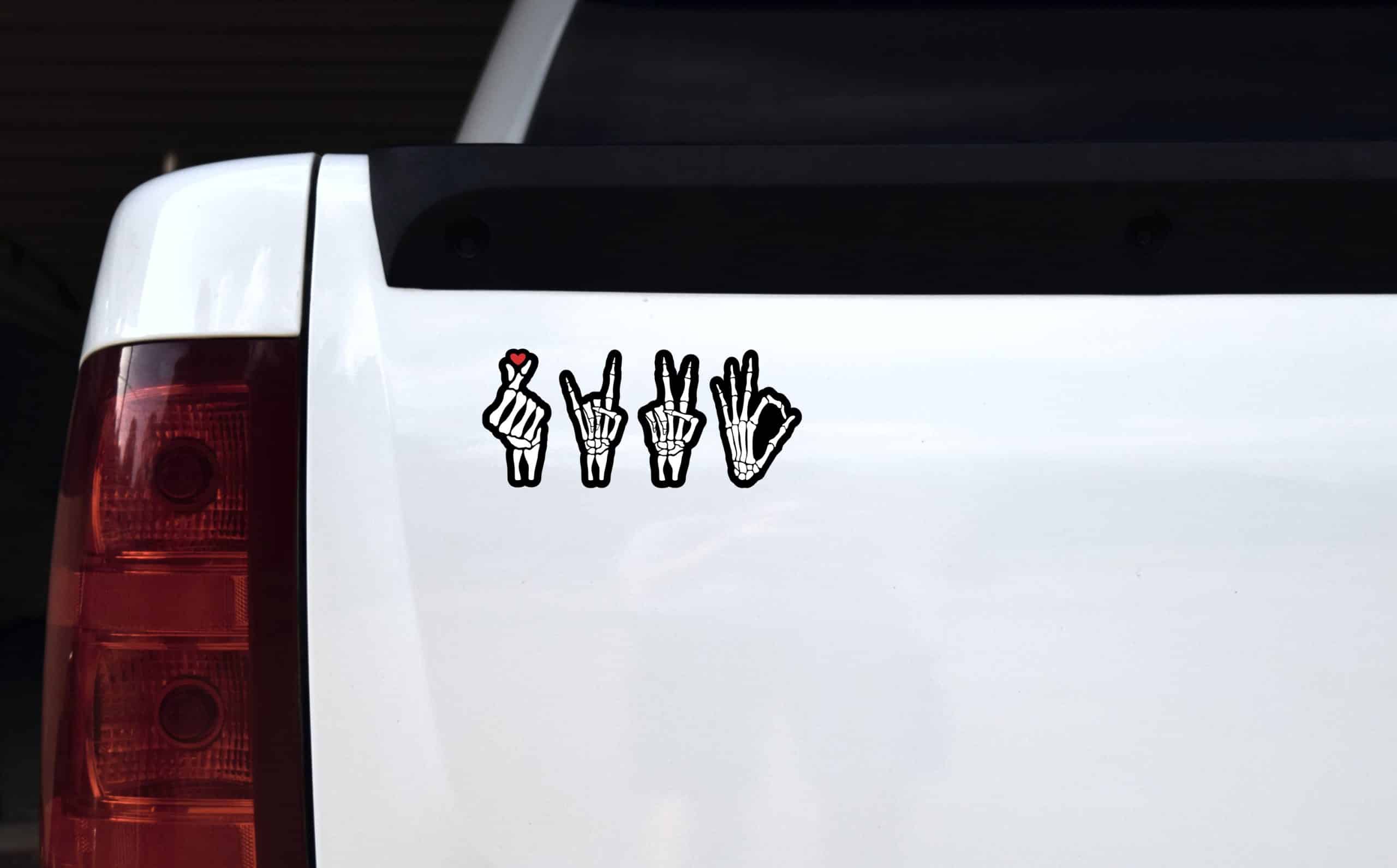 skeleton hands, bone structure detail, peace sign gestures - vinyl removable sticker