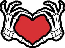 skeletal hands, heart shape, gothic artwork - vinyl removable sticker