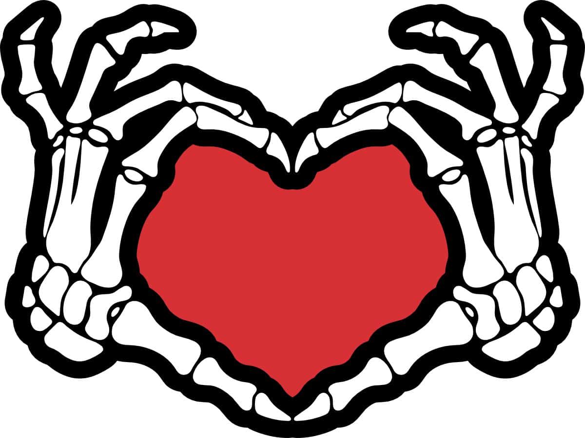 skeletal hands, heart shape, gothic artwork - vinyl removable sticker